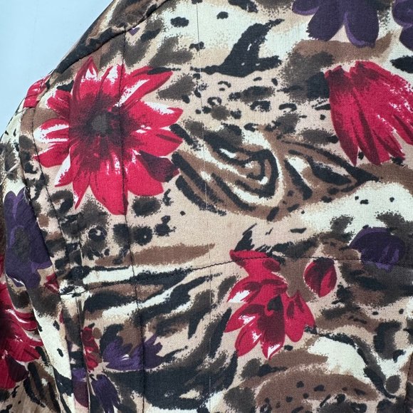 Anna And Frank Womens 100% Silk Quilted Brown Floral Zip Front Bomber Jacket L - Picture 12 of 13